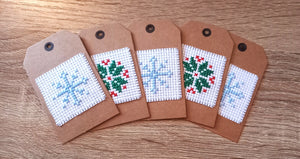 Cross Stitch Gift tag - Snowflake and Holly