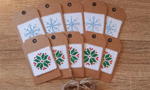 Cross Stitch Gift tag - Snowflake and Holly