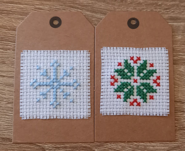 Cross Stitch Gift tag - Snowflake and Holly